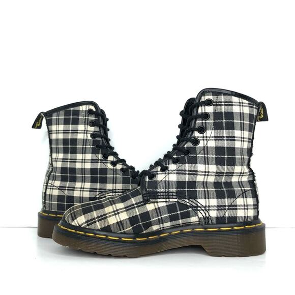 Vintage Dr Martens 1460 Black and White Plaid MIE Canvas Boots Women’s 5 Shoes - Picture 4 of 13